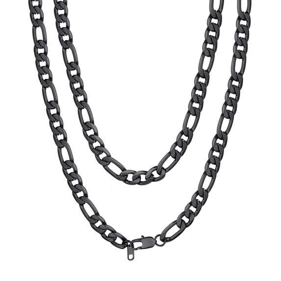 PROSTEEL Black Figaro Chain Necklace 9mm 20 Inches Fashion Stainless Steel Birthday Valentines Day Jewelry Gift for Men Women Adults Age