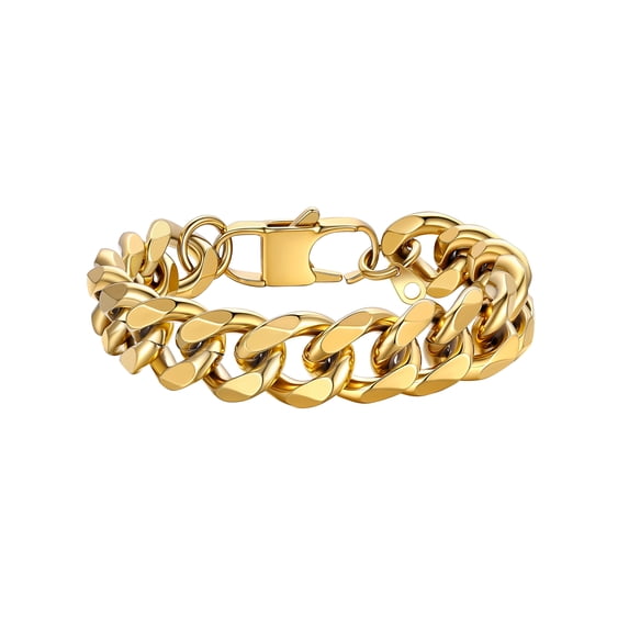 PROSTEEL Gold Plated Cuban Link Bracelet for Men Bracelets Hand Chain Jewerly 12mm 8.26inch for Boyfriend