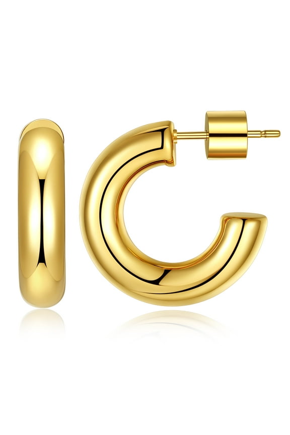 Gold Plated Hoop Earrings For Women Lightweight Open Huggie 20mm Stainless Steel Round Earring Gift for Christmas Anniversary