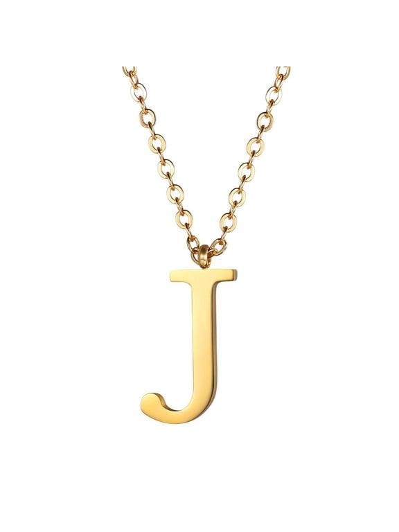Initial Pendant J Gold Plated Necklace Alphabet Letter Stainless Steel Necklace for Women Mom Daughter, Personalized Name Charm Jewelry Birthday Gift