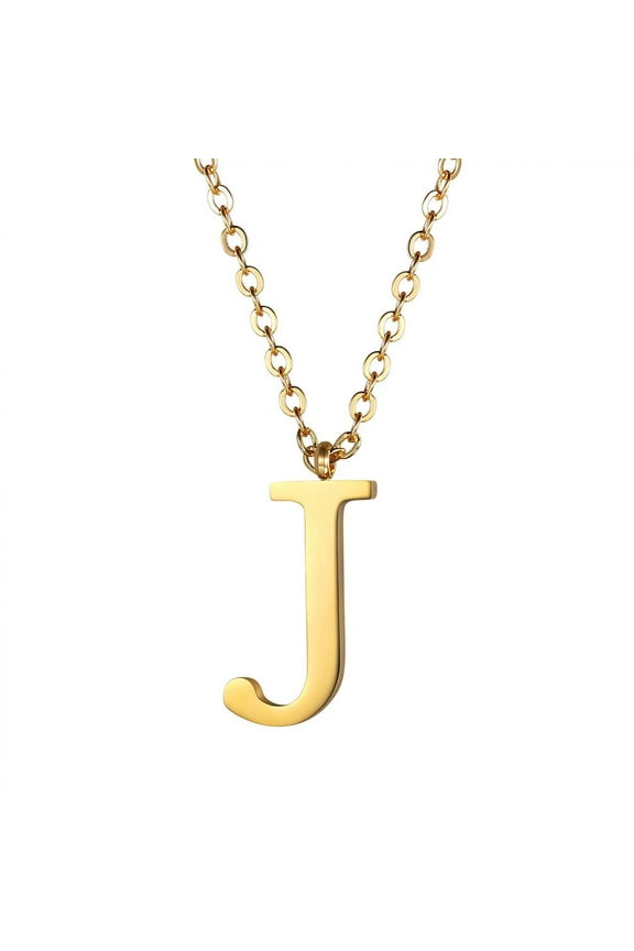 Initial Pendant J Gold Plated Necklace Alphabet Letter Stainless Steel Necklace for Women Mom Daughter, Personalized Name Charm Jewelry Birthday Gift