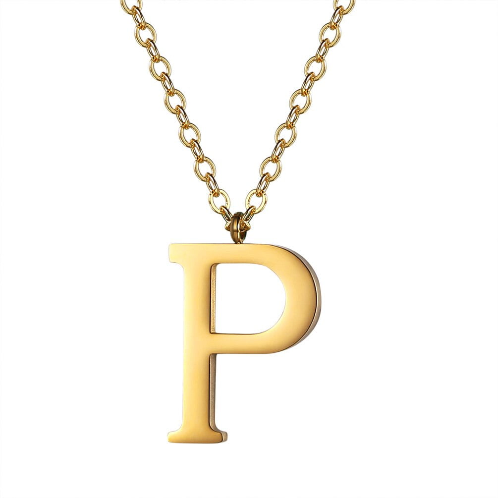 PROSTEEL Initial Pendant P Gold Necklace Alphabet Letter Stainless
