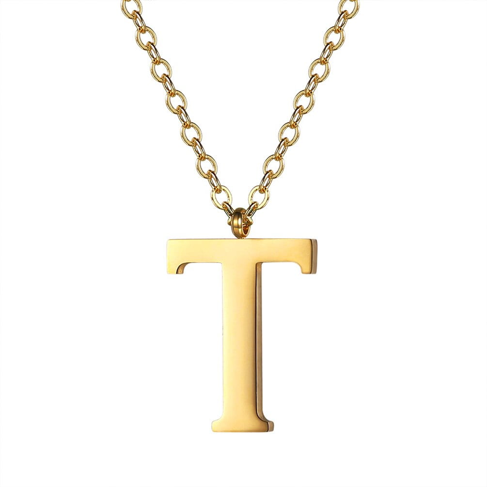 Cheap Gold Plated Letter T Charm Necklace For Girlfriend - Jewenoir