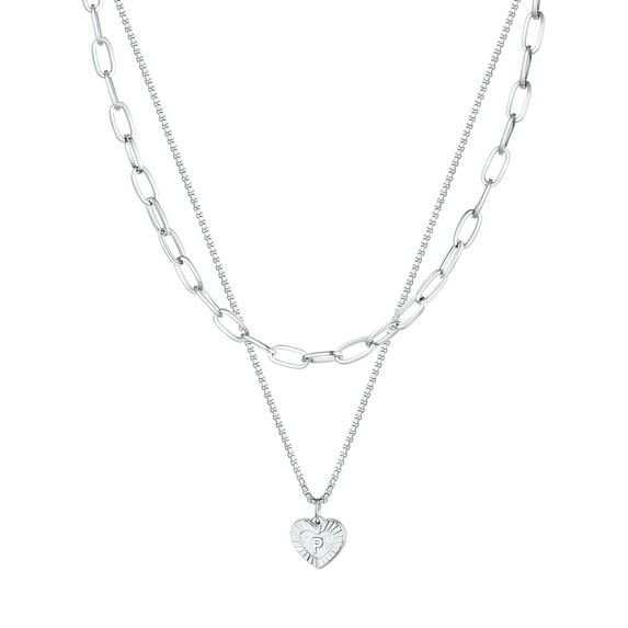 PROSTEEL Layered Initial Heart Necklaces for Women 2Pcs Dainty Paperclip Chain Choker Necklaces Women Jewelry Letter P