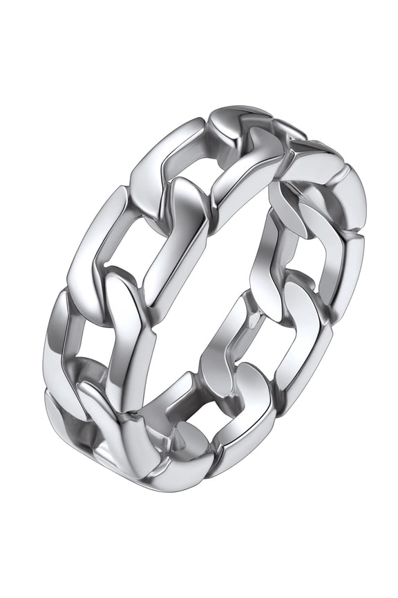 Men Rings Cuban Link Hip Pop Ring for Boyfriend Girlfriend Stainless Steel Cuban Chain Ring for Women Wedding Band Ring Size 9