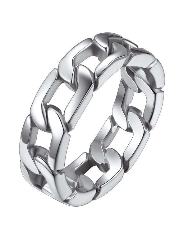 Men Rings Cuban Link Hip Pop Ring for Boyfriend Girlfriend Stainless Steel Cuban Chain Ring for Women Wedding Band Ring Size 7