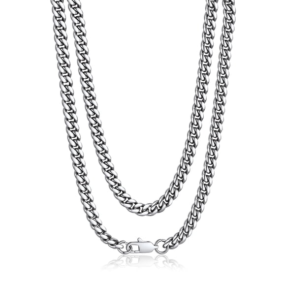 PROSTEEL Men Silver Cuban Chain 6mm Solid Stainless Steel Miami Necklace 18 Inch Birthday Valentines Father Day Jewelry Gifts for Husband Dad