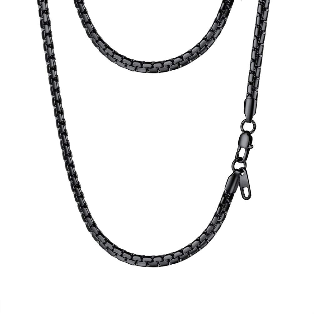 PROSTEEL Mens Chain Stainless Steel Round Link Chain Black Necklaces 4mm Non-tarnish Hypoallergenic Birthday Valentines Father Day Jewelry Gift for Dad Husband 14 Inch
