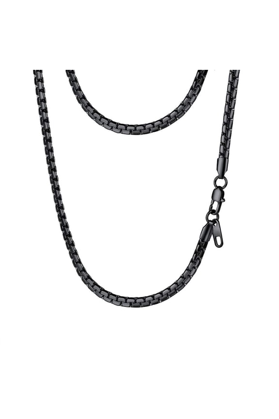 Mens Chain Stainless Steel Round Link Chain Black Necklaces 4mm Non-tarnish Hypoallergenic Birthday Valentines Day Jewelry Gift for Women 22 Inch