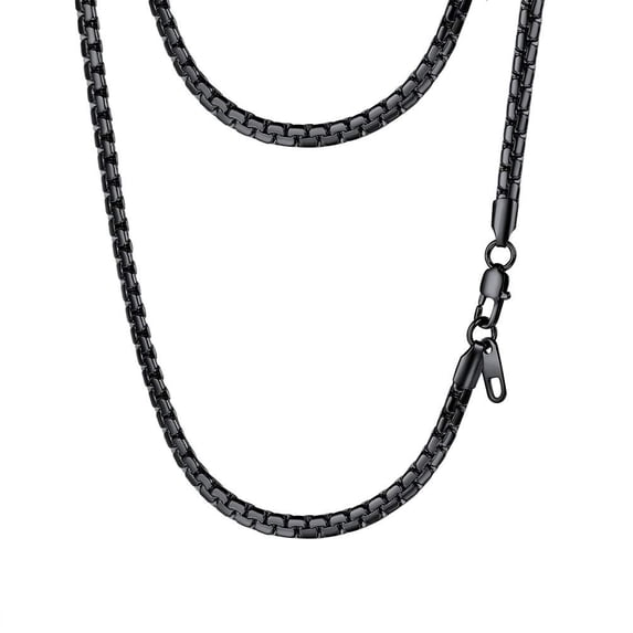 PROSTEEL Mens Chain Stainless Steel Round Link Chain Black Necklaces 4mm Non-tarnish Hypoallergenic Birthday Valentines Father Day Jewelry Gift for Dad Husband 28 Inch