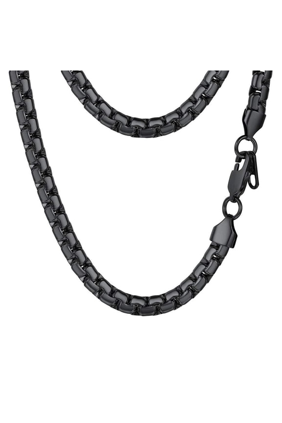 Mens Chain Stainless Steel Round Link Chain Black Necklaces 6mm Non-tarnish Hypoallergenic Birthday Valentines Day Jewelry Gift for Women 20 Inch