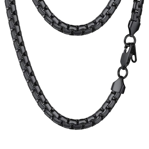 Mens Chain Stainless Steel Round Link Chain Black Necklaces 6mm Non-tarnish Hypoallergenic Birthday Valentines Father Day Jewelry Gift for Dad Husband 22 Inch