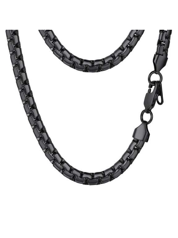 Mens Chain Stainless Steel Round Link Chain Black Necklaces 6mm Non-tarnish Hypoallergenic Birthday Valentines Father Day Jewelry Gift for Dad Husband 22 Inch