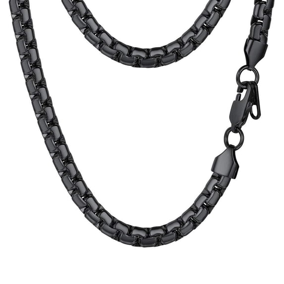 PROSTEEL Mens Chain Stainless Steel Round Link Chain Black Necklaces 6mm Non-tarnish Hypoallergenic Birthday Valentines Father Day Jewelry Gift for Dad Husband 24 Inch