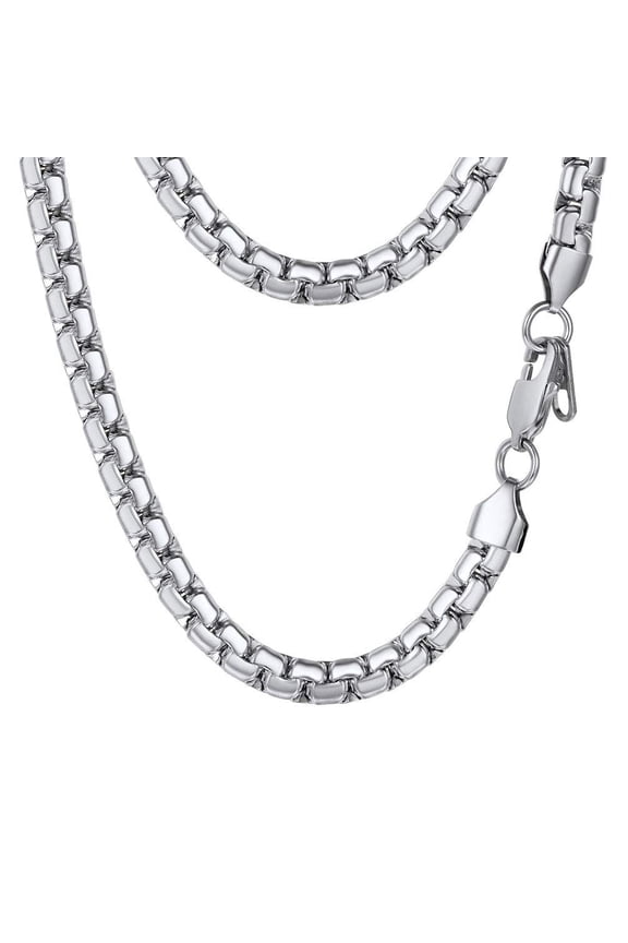 Mens Chain Stainless Steel Round Link Chain Silver Necklaces 6mm Non-tarnish Hypoallergenic Birthday Valentines Father Day Jewelry Gift for Dad Husband 20 Inch