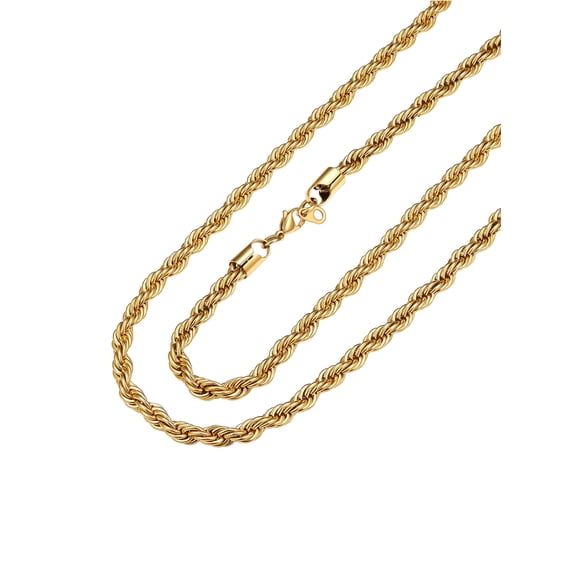 PROSTEEL Mens Necklace 14K Gold Plated Rope Chain for Men Gift 6mm 22 Inch Stainless Steel Twist Chain Necklace 14K Gold Plated for Boyfriend Husband Birthday Father Day