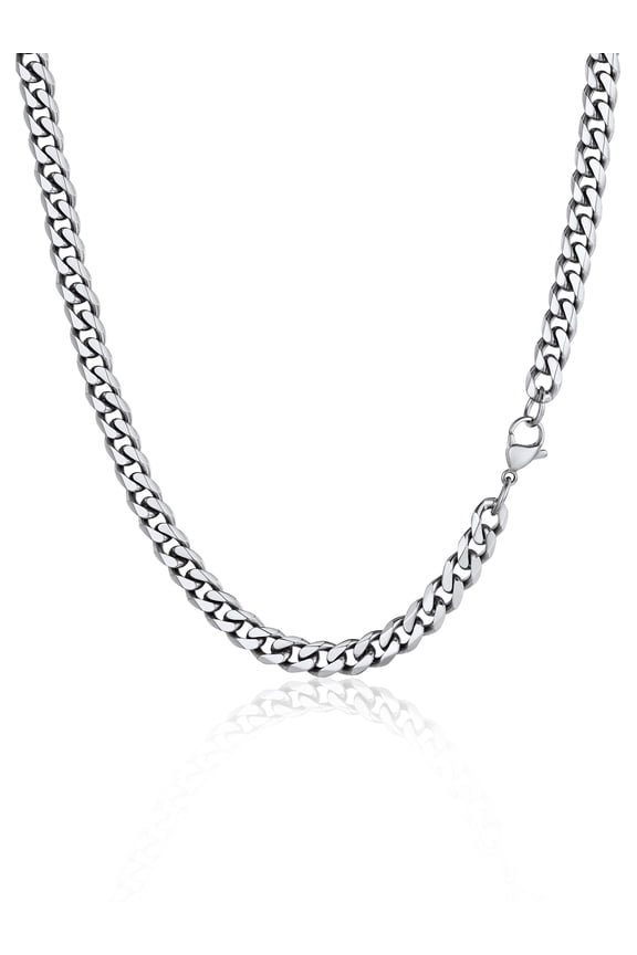 Mens Necklace Cuban Chain for Men Gift 6mm 20 Inch Stainless Steel Miami Chain Necklace for Boyfriend Husband Birthday Father Day