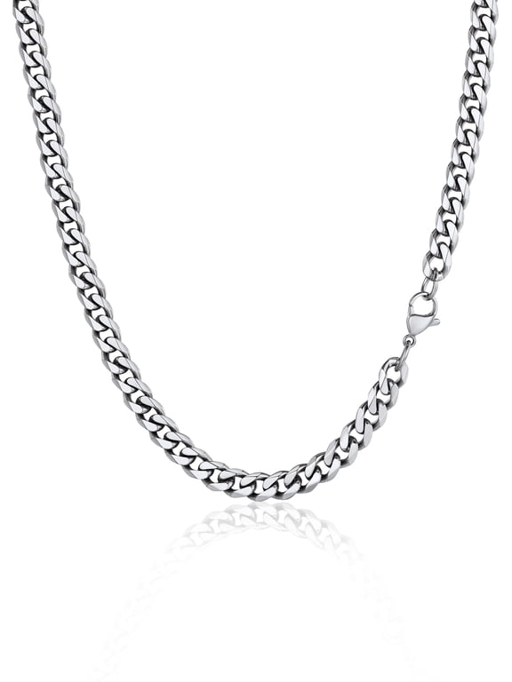 Mens Necklace Cuban Chain for Men Gift 6mm 20 Inch Stainless Steel Miami Chain Necklace for Boyfriend Husband Birthday Father Day