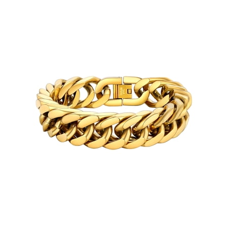 PROSTEEL Men Stainless Steel 17mm Cuban Chain Bracelets Chunky Franco Gold Plated Chain Bracelet 9 inch Chains Jewelry Birthday Valentine Graduation Father Day Gifts
