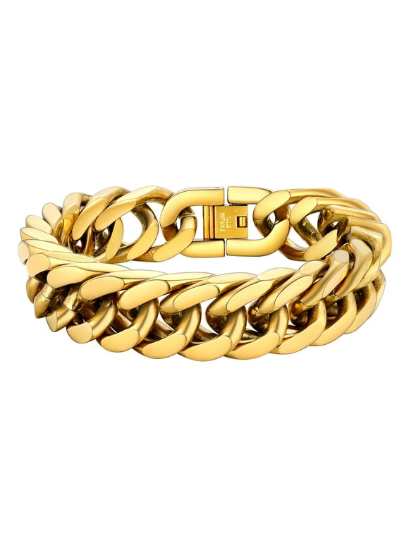 Men Stainless Steel 17mm Cuban Chain Bracelets Chunky Franco Gold Plated Chain Bracelet 9 inch Chains Jewelry Birthday Valentine Graduation Father Day Gifts