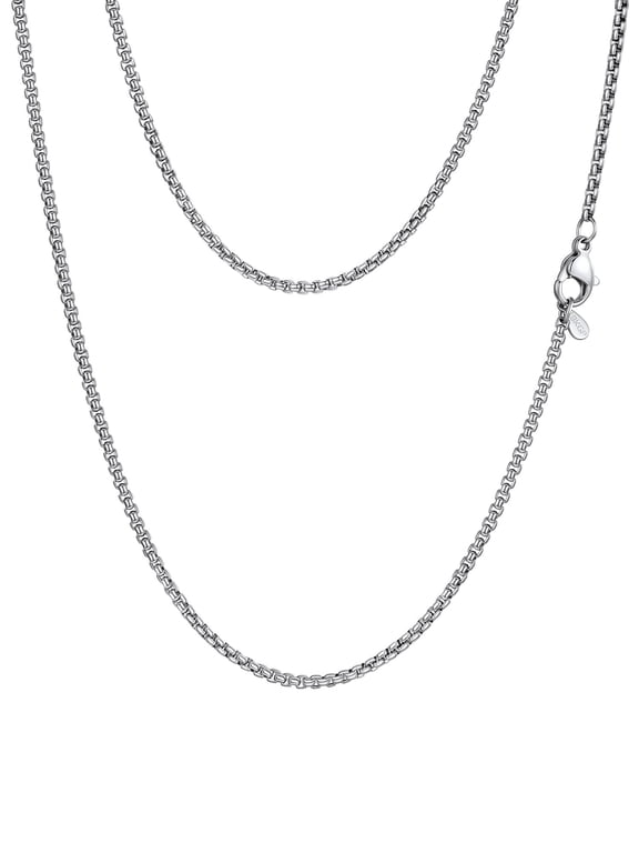 Necklace for Men Women Stainless Steel Squre Rolo Link Chains 2mm Men Necklace Birthday Fathers Day Jewelry Gift for Dad Son