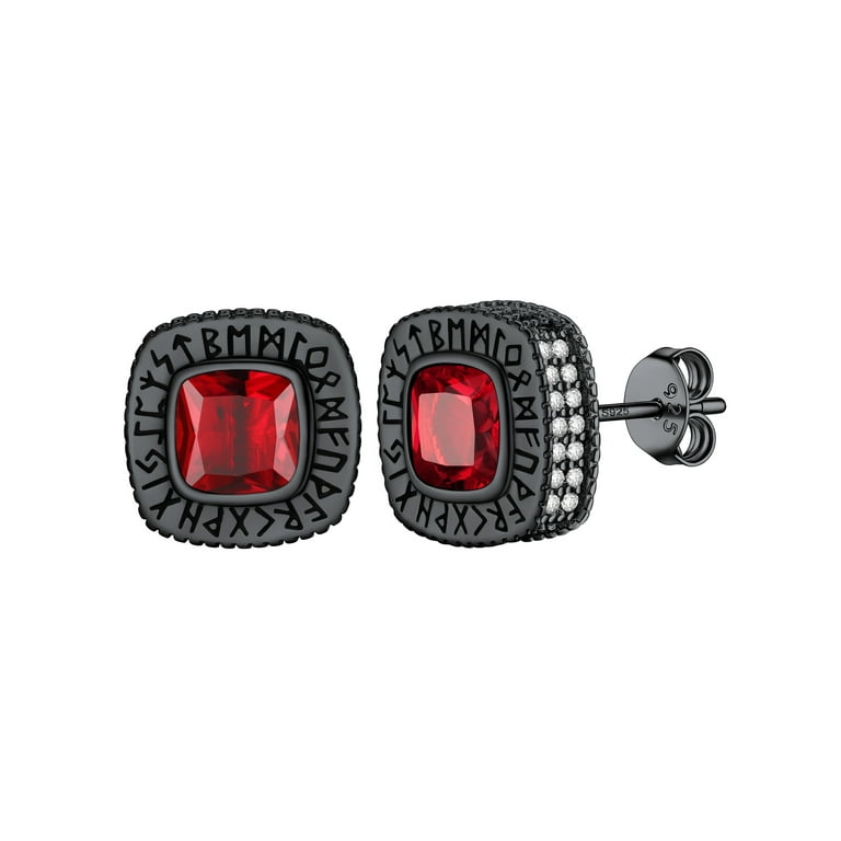PROSTEEL Red Garnet Square Men Stud Earrings January PROSTEEL Red Garnet Square Men Stud Earrings January
