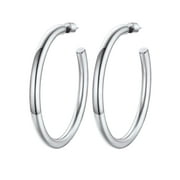 PROSTEEL White Gold Chunky Hoop Earrings For Women Lightweight Open Hoops 60mm Stainless Steel Round Earring Gift for Christmas Anniversary