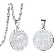 PROSTEEL Saint Benedict Medal Stainless Steel Pendant For Men Women, Religious Catholic Christian Madonna Necklace Gift Jewelry