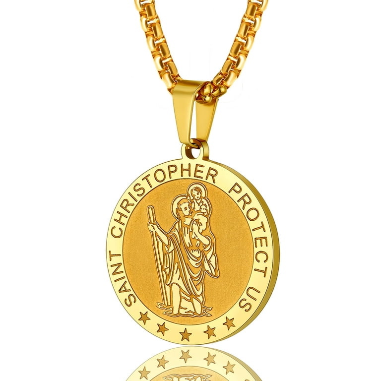 PROSTEEL Saint Christopher Gold Necklace Round Pendant Chain for Men Women Religious Gift Stainless Steel Catholic Medal Jewelry Walmart