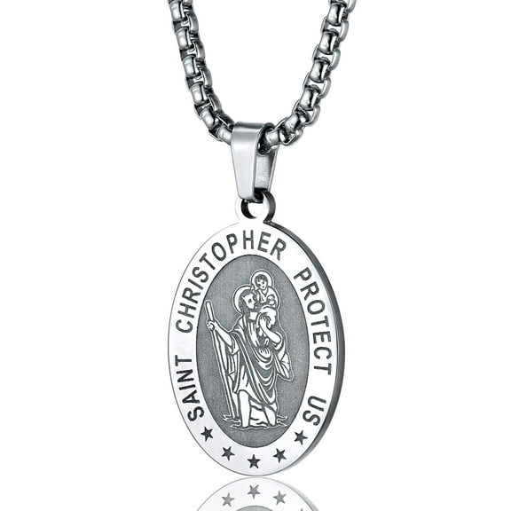 PROSTEEL Saint Christopher Medal Necklace Pendant for Men 22 Inch Religious Christmas Gift Stainless Steel Oval Catholic Women Jewelry