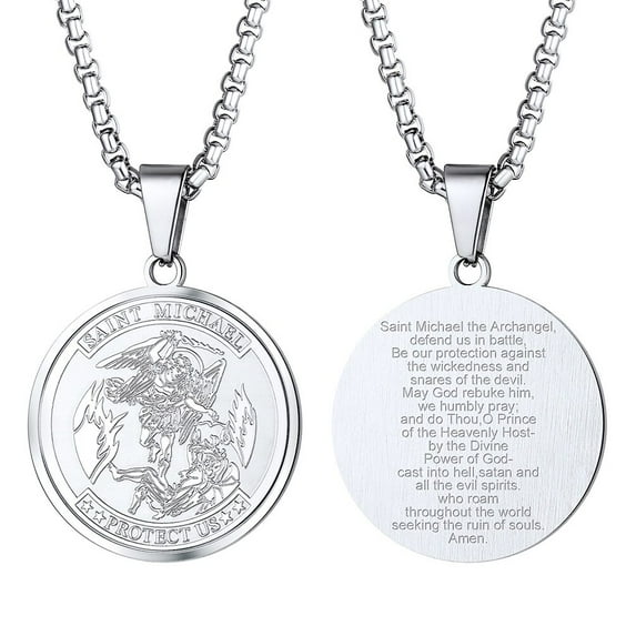 PROSTEEL Saint Michael Catholic Round Pendant for Men Women Christian Baptism Faith Gift Stainless Steel Religious Chain Jewelry for Father Son Husband