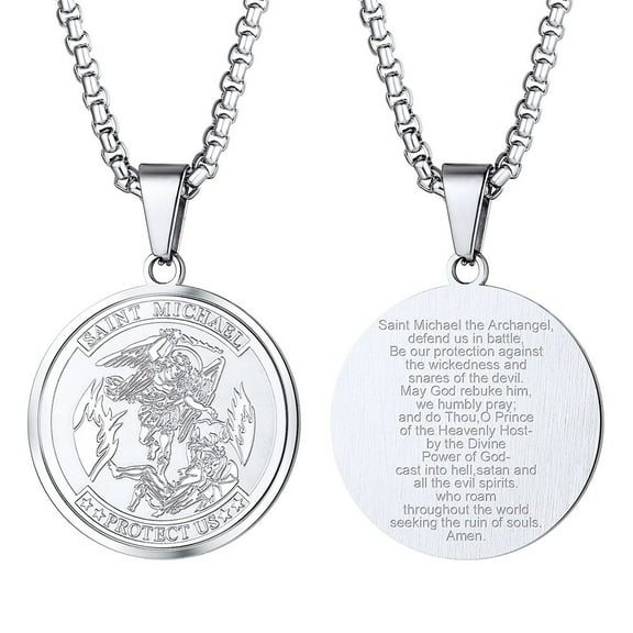 PROSTEEL Saint Michael Catholic Round Pendant for Men Women Christian Baptism Faith Gift Stainless Steel Religious Chain Jewelry for Father Son Husband