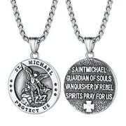 PROSTEEL Saint Michael The Archangel Stainless Steel Christian Necklace Pendant for Men Silver Medal Chain Religious Jewelry Son Father's Gift