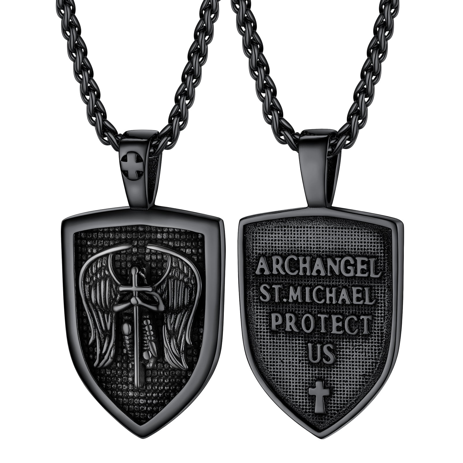 PROSTEEL Shield Pendant Black Amulet Necklace for Mens Boys Saint Michael The Archangel Pendant Catholic Christmas Stainless Steel Jewelry for Son Father