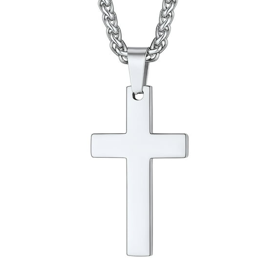 PROSTEEL Silver Cross Necklace for Men Women Stainless Steel Large Cross Pendant Chain Men Jewelry Christmas Gift