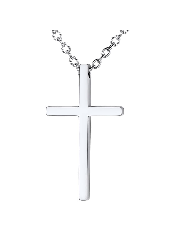 Silver Cross Necklace for Men Women Stainless Steel Large Cross Pendant Chain Men Jewelry Christmas Gift