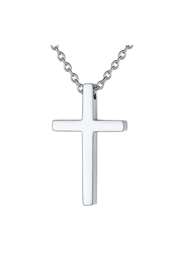 Silver Cross Necklace for Men Women Stainless Steel Small Cross Pendant Chain Men Jewelry Christmas Gift