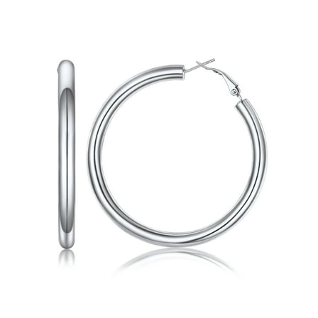 PROSTEEL Chunky Earrings for Women Silver Large Hoop Earrings 60mm Stainless Steel Christmas Birthday Valentine Day Jewelry Gifts for Mom daughter Adults Age