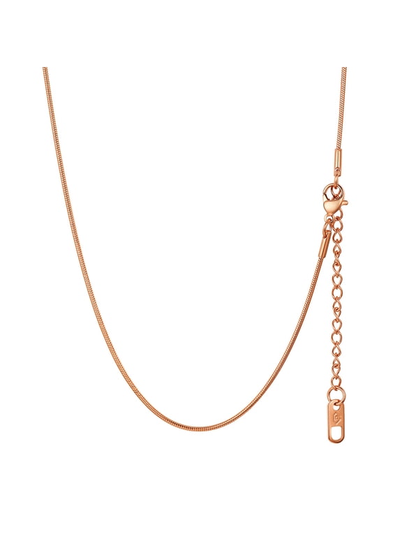 Snake Chain Necklace for Women Italian Chain Rose Gold Plated Hypoallergenic Dainty Jewelry 1.2MM Thin for Pendants 18 Inch Birthday Valentines Day Gifts Adult Age