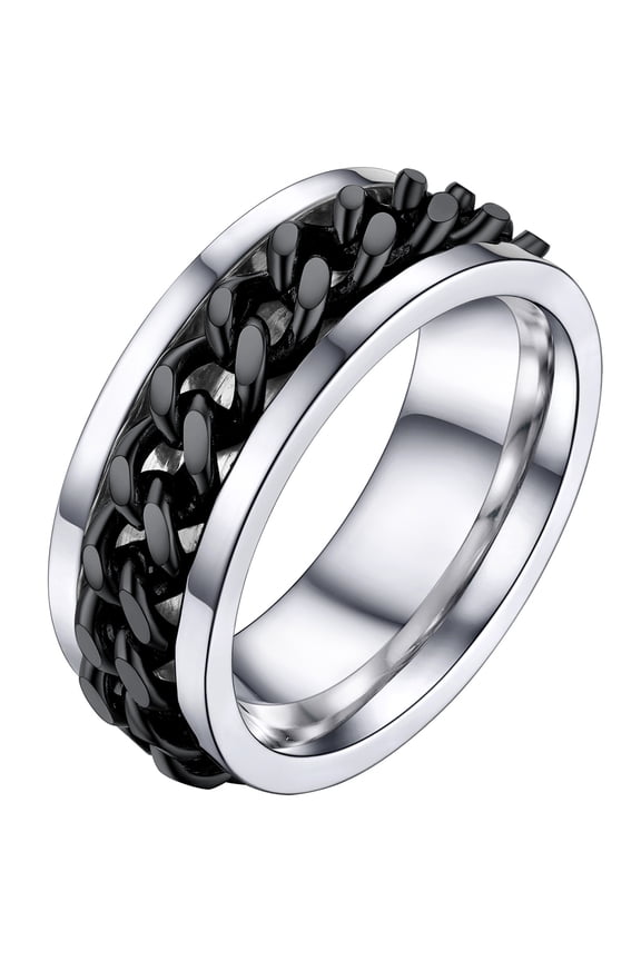 Spinner Rings Stainless Steel Anxiety Ring for Men Fidget Ring Black Plated Cuban Band Rings Jewerly Gift for Stress Relieving, Size 10