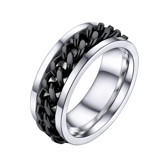 PROSTEEL Spinner Rings Stainless Steel Anxiety Ring for Men Fidget Ring Black Plated Cuban Band Rings Jewerly Gift for Stress Relieving, Size 8