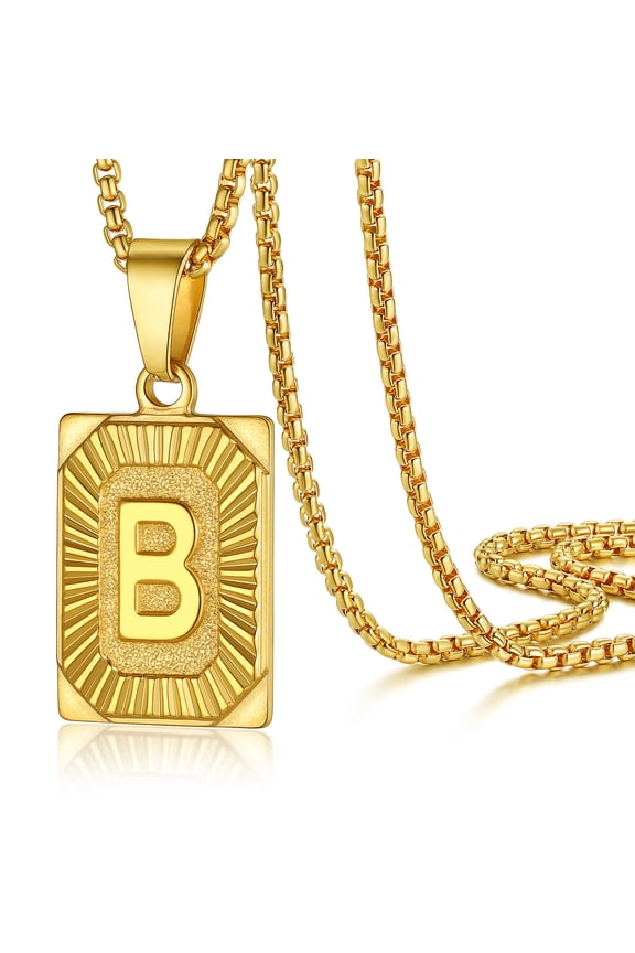 Stainless Steel Initial Pendant Necklace for Men Women, Letter B Personalized Love Name 18K Gold Plated Necklace Chain Birthday Christmas Gift for Son