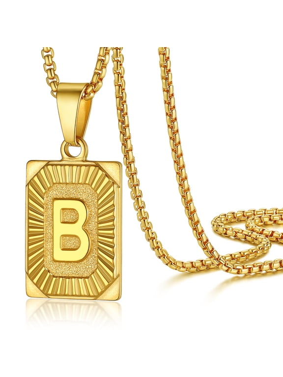 Stainless Steel Initial Pendant Necklace for Men Women, Letter B Personalized Love Name 18K Gold Plated Necklace Chain Birthday Christmas Gift for Son