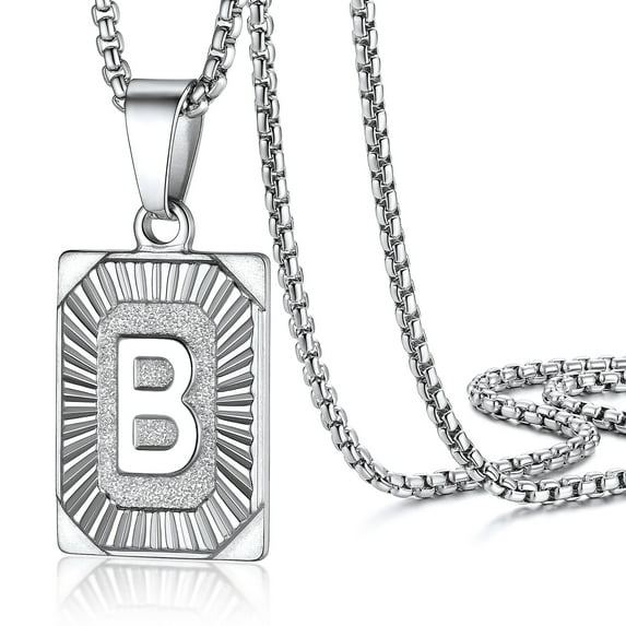 PROSTEEL Stainless Steel Initial Pendant Necklace for Men Women, Letter B Personalized Love Name Silver Necklace Chain Birthday Christmas Gift for Son