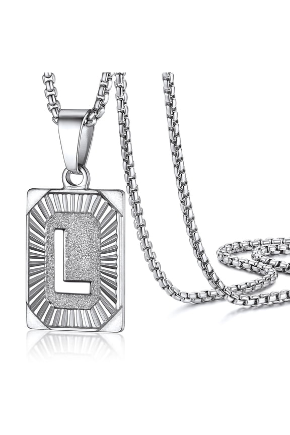 Stainless Steel Initial Pendant Necklace for Men Women, Letter L Personalized Love Name Silver Necklace Chain Birthday Christmas Gift for Son