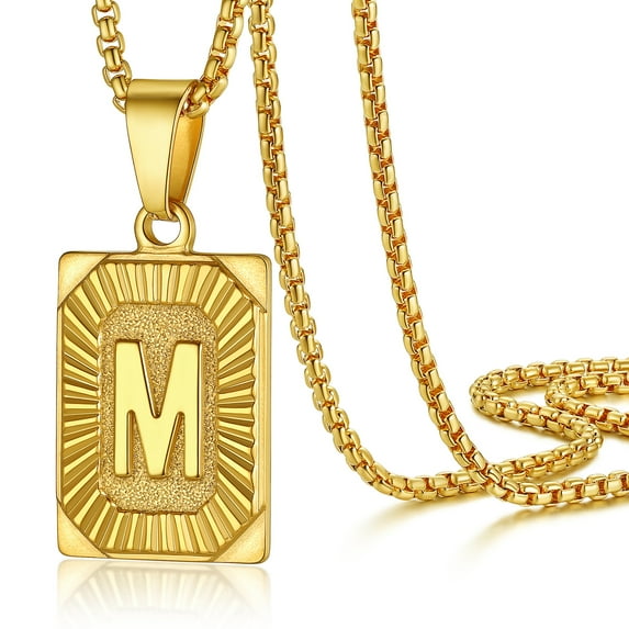 PROSTEEL Stainless Steel Initial Pendant Necklace for Men Women, Letter M Personalized Love Name 18K Gold Plated Necklace Chain Birthday Christmas Gift for Son