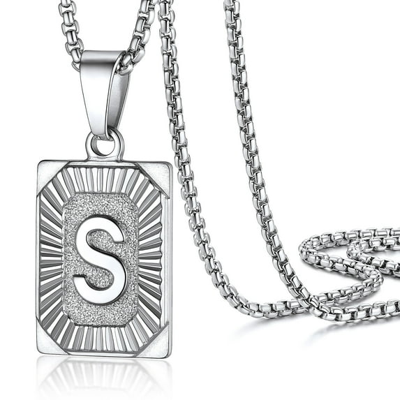 PROSTEEL Stainless Steel Initial Pendant Necklace for Men Women, Letter S Personalized Love Name Silver Necklace Chain Birthday Christmas Gift for Son