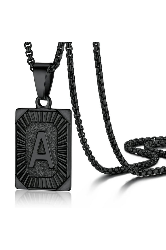 Stainless Steel Initial Pendant Necklace for Men Women, Letter A Personalized Love Name Necklace Black Chain Birthday Christmas Gift for Son