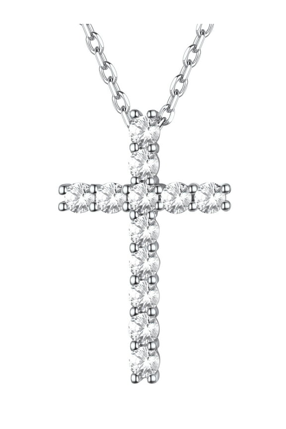 Sterling Silver Cross Necklace for Women, Dainty Cubic Zirconia Cross Pendant Faith Gift for Christmas