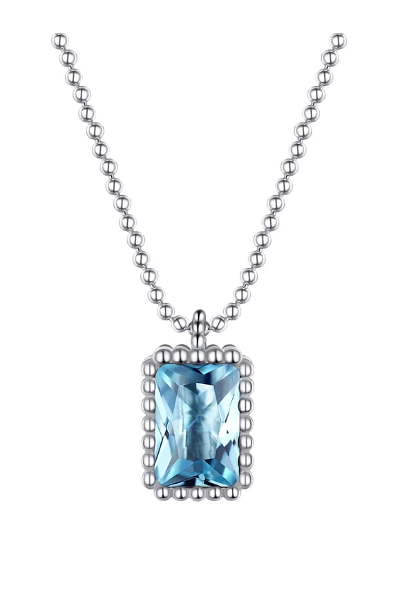 Sterling Silver Women Chain Necklace Square Cut Birthstone Pendant Necklaces March Blue Aquamarine Crystal Pendant Necklace Gift for Mother's Day Birthday